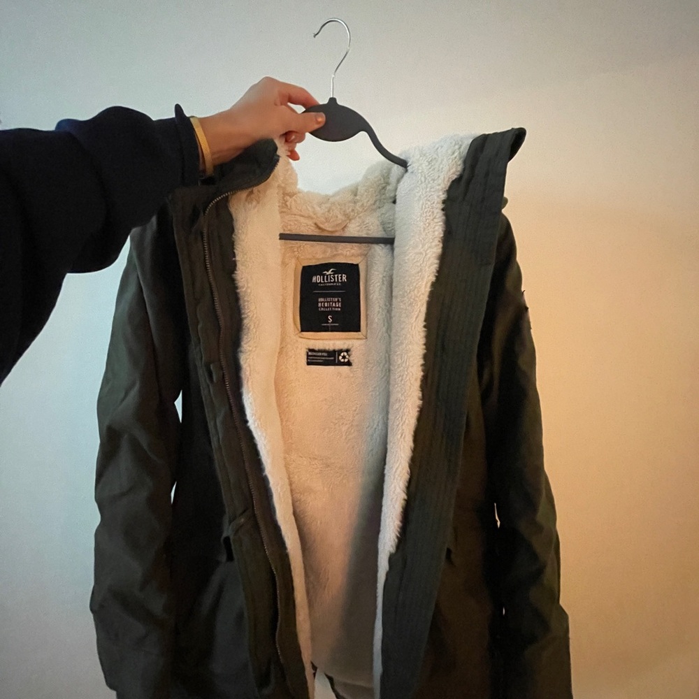 Hollister Olive Jacket with Cozy White Lining